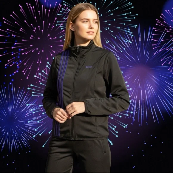 Adidas Women's Black Bomber Jacket with Purple Accents - Picture 3 of 9